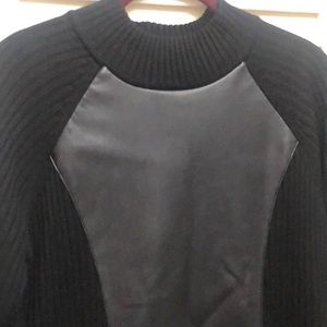 Wool and faux leather sweater dress.